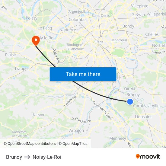 Brunoy to Noisy-Le-Roi map