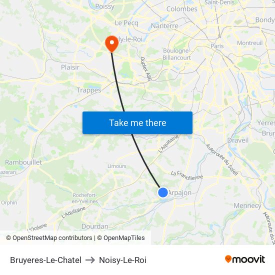 Bruyeres-Le-Chatel to Noisy-Le-Roi map