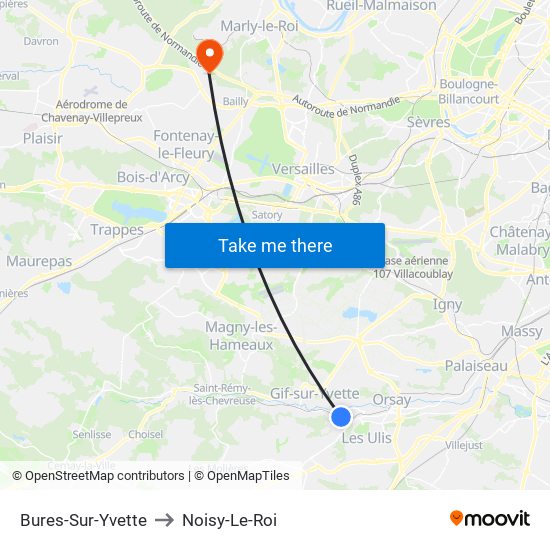 Bures-Sur-Yvette to Noisy-Le-Roi map