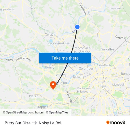 Butry-Sur-Oise to Noisy-Le-Roi map