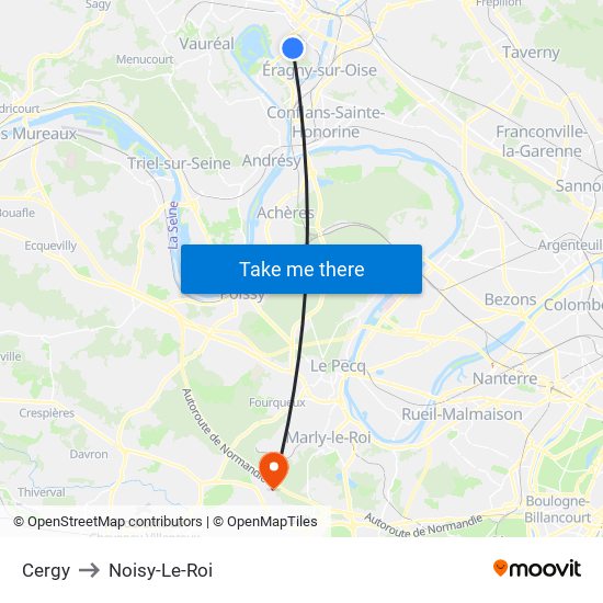 Cergy to Noisy-Le-Roi map