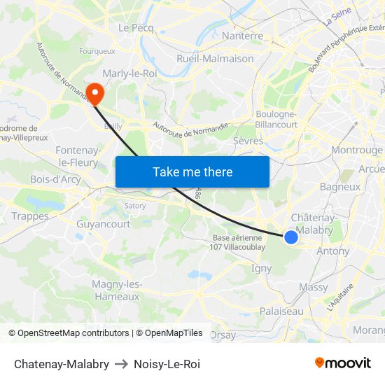 Chatenay-Malabry to Noisy-Le-Roi map