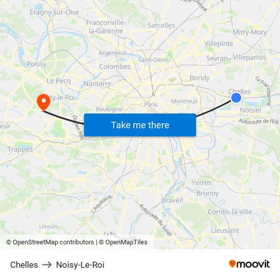 Chelles to Noisy-Le-Roi map