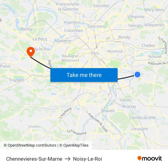 Chennevieres-Sur-Marne to Noisy-Le-Roi map
