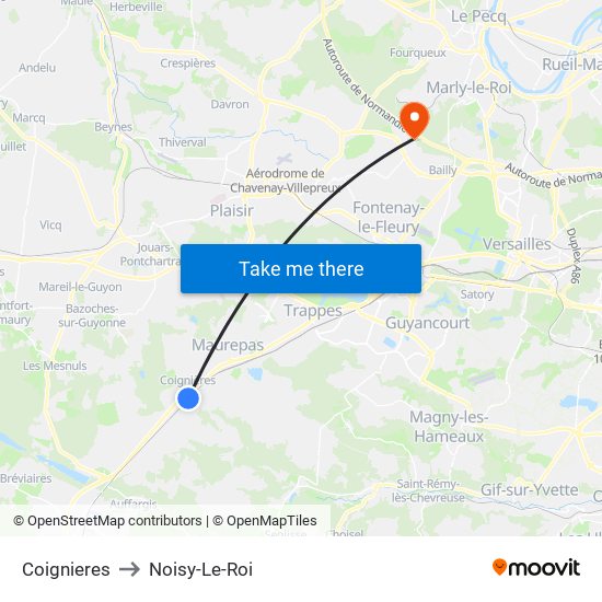 Coignieres to Noisy-Le-Roi map