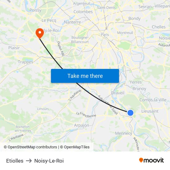 Etiolles to Noisy-Le-Roi map