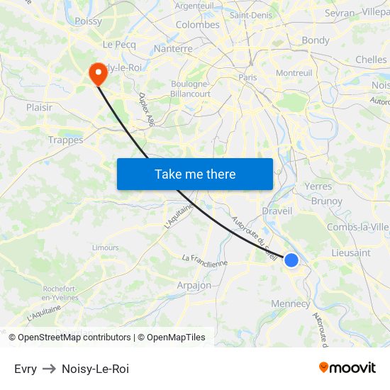 Evry to Noisy-Le-Roi map