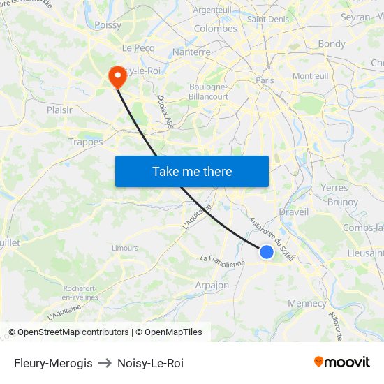 Fleury-Merogis to Noisy-Le-Roi map