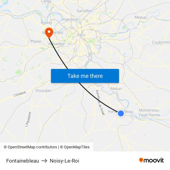 Fontainebleau to Noisy-Le-Roi map