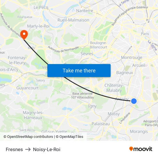 Fresnes to Noisy-Le-Roi map