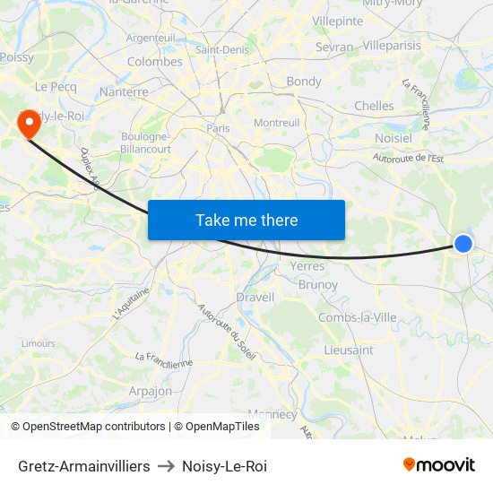 Gretz-Armainvilliers to Noisy-Le-Roi map