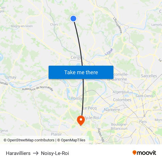 Haravilliers to Noisy-Le-Roi map