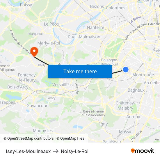 Issy-Les-Moulineaux to Noisy-Le-Roi map