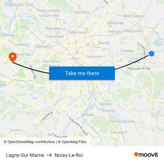 Lagny-Sur-Marne to Noisy-Le-Roi map
