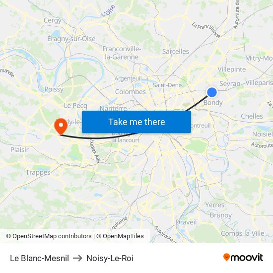 Le Blanc-Mesnil to Noisy-Le-Roi map