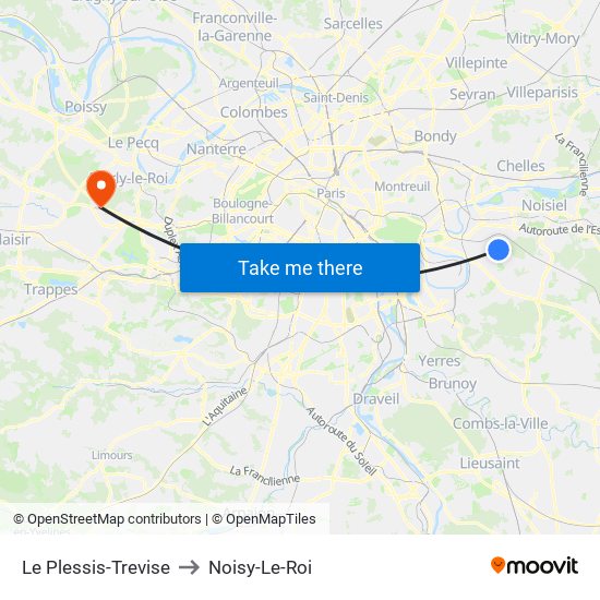 Le Plessis-Trevise to Noisy-Le-Roi map