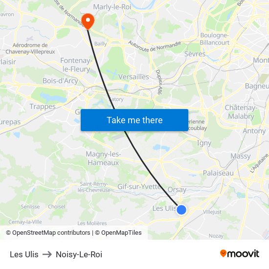 Les Ulis to Noisy-Le-Roi map