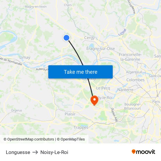 Longuesse to Noisy-Le-Roi map