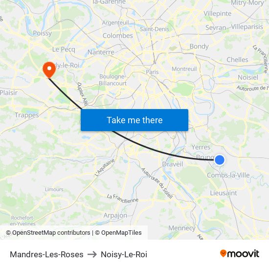 Mandres-Les-Roses to Noisy-Le-Roi map