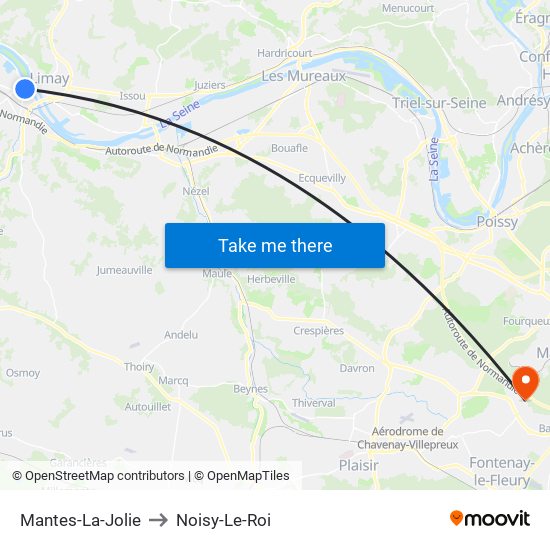 Mantes-La-Jolie to Noisy-Le-Roi map
