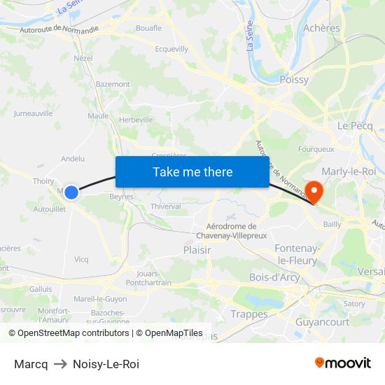 Marcq to Noisy-Le-Roi map