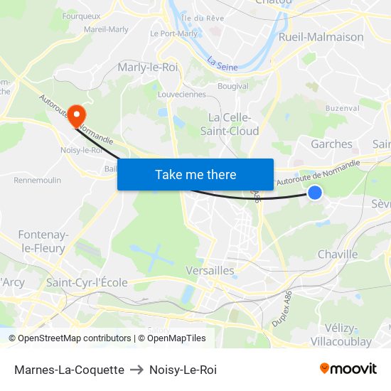 Marnes-La-Coquette to Noisy-Le-Roi map