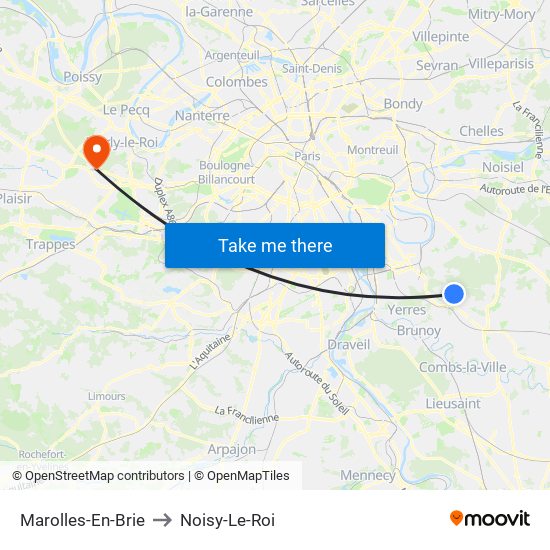 Marolles-En-Brie to Noisy-Le-Roi map