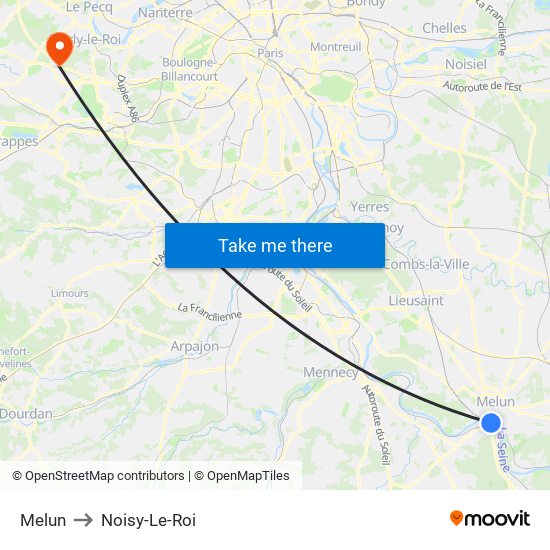 Melun to Noisy-Le-Roi map