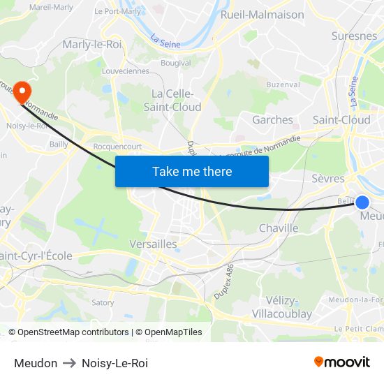 Meudon to Noisy-Le-Roi map