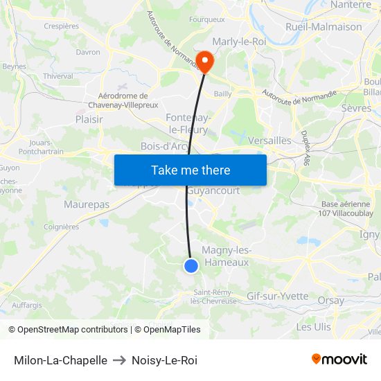 Milon-La-Chapelle to Noisy-Le-Roi map