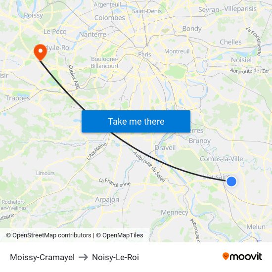 Moissy-Cramayel to Noisy-Le-Roi map