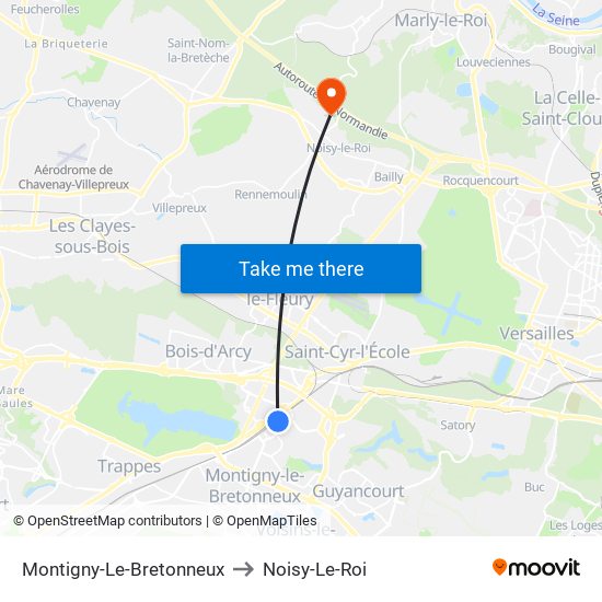 Montigny-Le-Bretonneux to Noisy-Le-Roi map