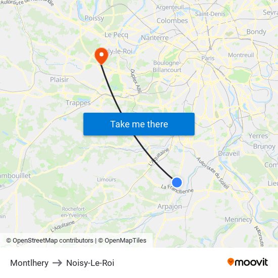 Montlhery to Noisy-Le-Roi map