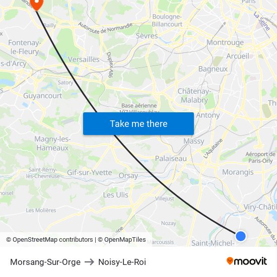 Morsang-Sur-Orge to Noisy-Le-Roi map