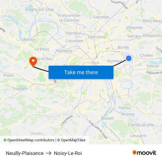 Neuilly-Plaisance to Noisy-Le-Roi map