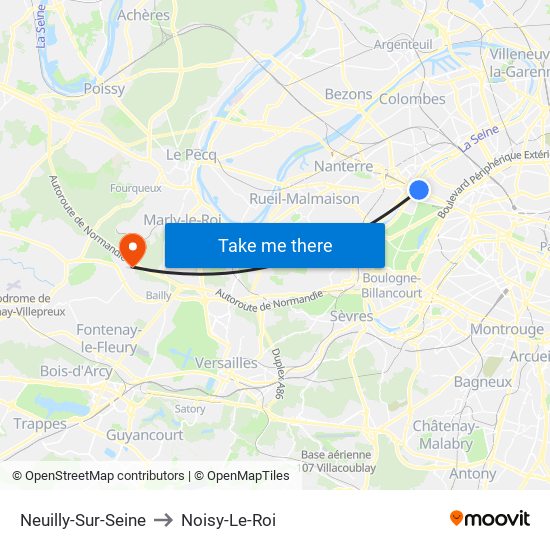 Neuilly-Sur-Seine to Noisy-Le-Roi map