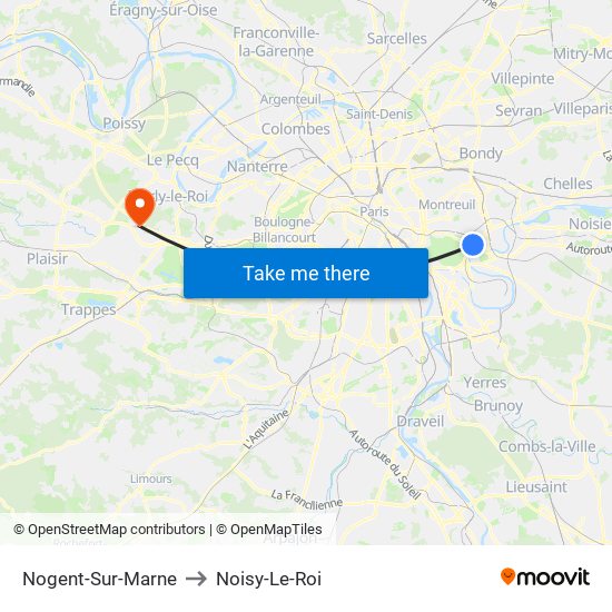 Nogent-Sur-Marne to Noisy-Le-Roi map