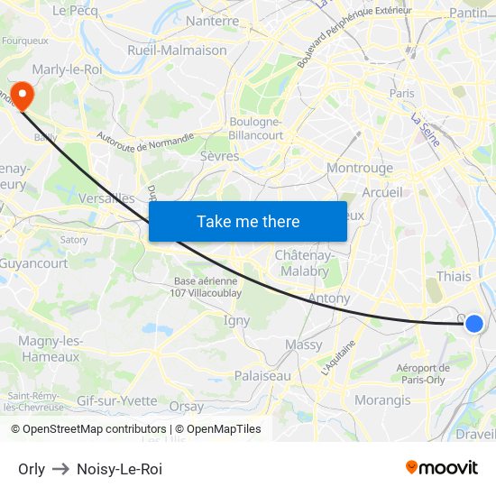 Orly to Noisy-Le-Roi map