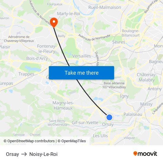 Orsay to Noisy-Le-Roi map