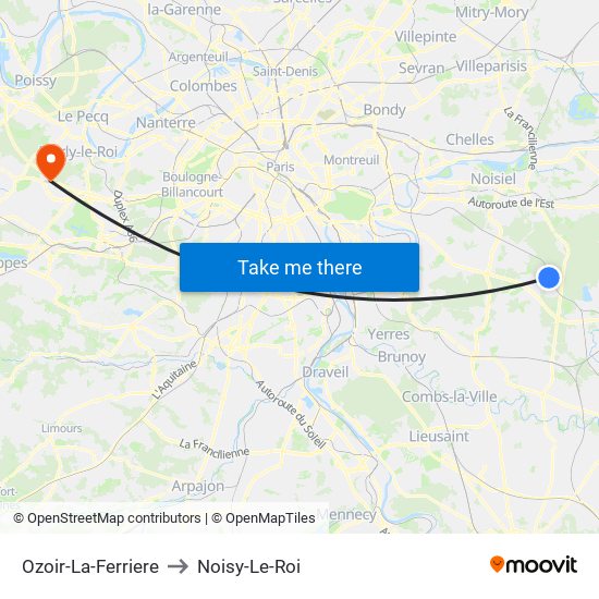Ozoir-La-Ferriere to Noisy-Le-Roi map