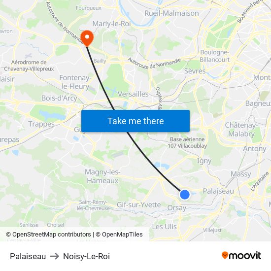 Palaiseau to Noisy-Le-Roi map