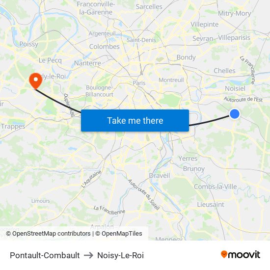 Pontault-Combault to Noisy-Le-Roi map