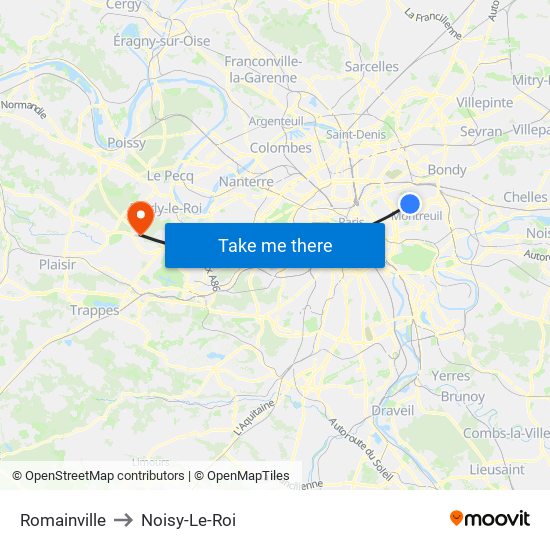 Romainville to Noisy-Le-Roi map