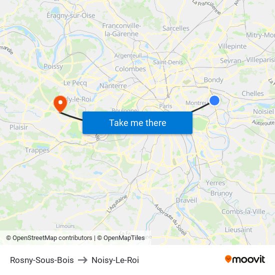 Rosny-Sous-Bois to Noisy-Le-Roi map
