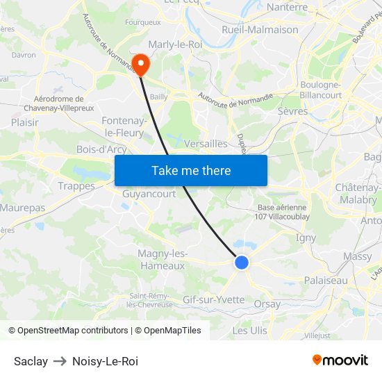 Saclay to Noisy-Le-Roi map