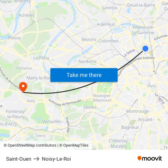 Saint-Ouen to Noisy-Le-Roi map