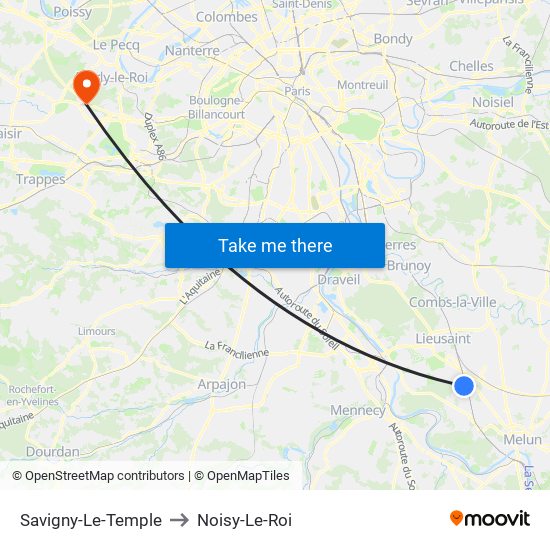 Savigny-Le-Temple to Noisy-Le-Roi map