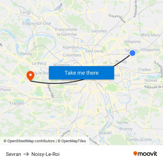 Sevran to Noisy-Le-Roi map