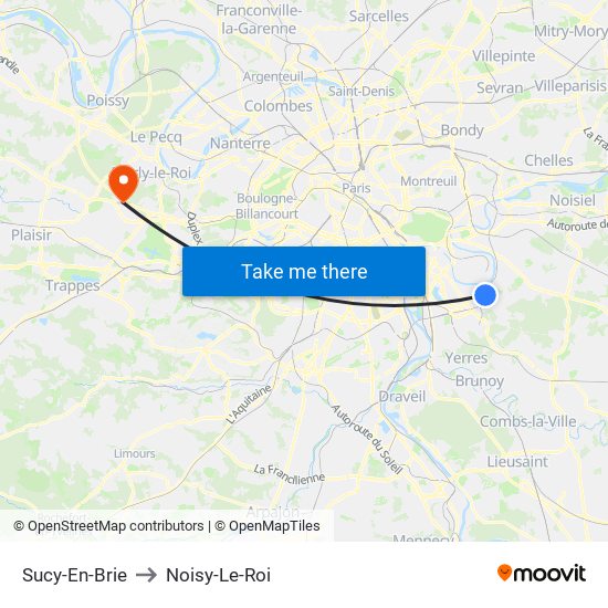 Sucy-En-Brie to Noisy-Le-Roi map