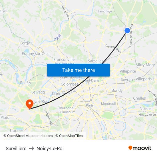 Survilliers to Noisy-Le-Roi map